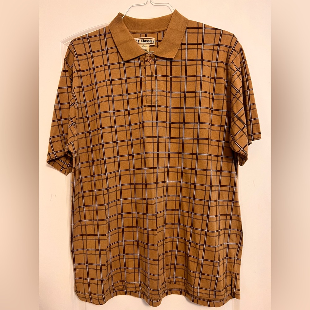 Vintage Men’s polo shirt. Brown patterned design. Size L. Good condition